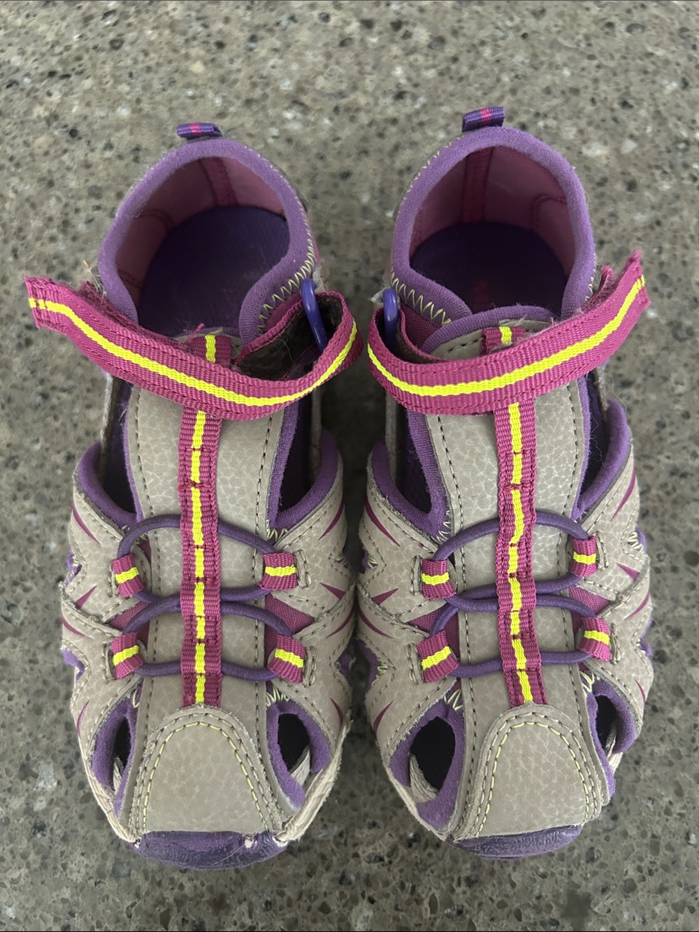 Merrell Kids Beige and Purple Closed-Toe Sandals with Pink and Yellow Trim